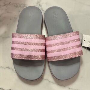 Brand new adidas girls Adilette comfort k sparkly pink slides size 13k